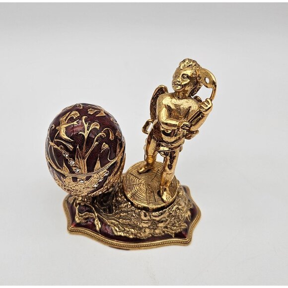Edgar Berebi Gold Cherub Figurine Egg Trinket Box w/Comedy Tragedy Mask Pendant - Picture 1 of 12